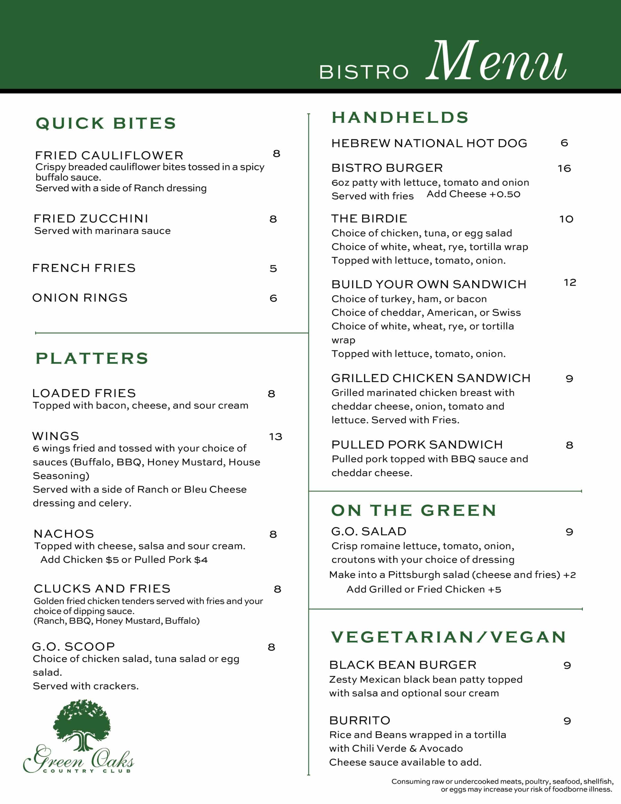Bistro Menu